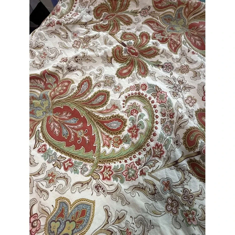 POTTERY BARN King Duvet Cover CHARLIE Paisley Floral Rust Green Cream Organic